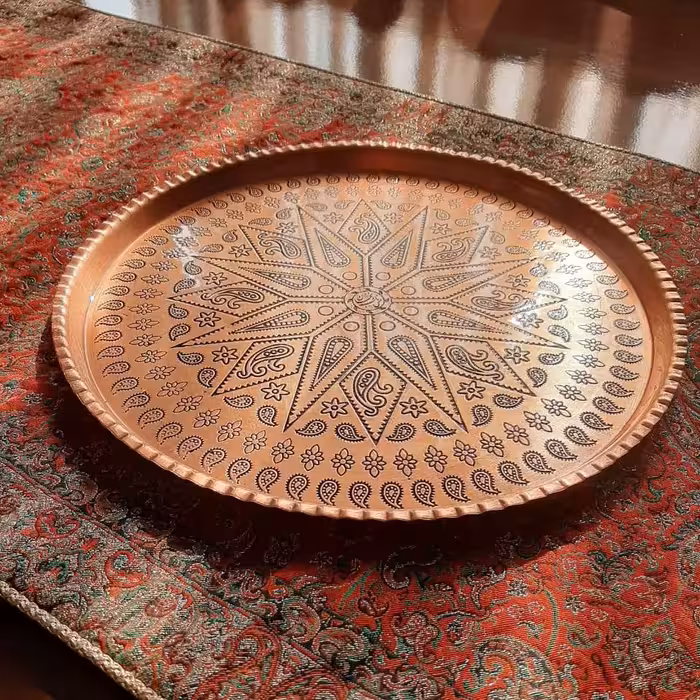 سینی مسی ترمه سایز 8 قطر 32 سانت ضخیم و سنگین انواع کاربرد