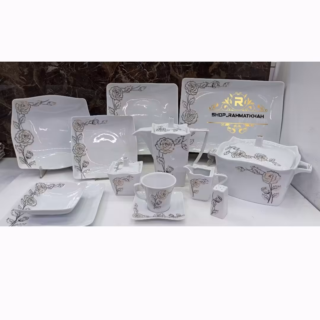 سرویس چینی 18نفره  رز برجسته  چهار گوش    103پارچه (ارسال با باربری و پس کرایه)