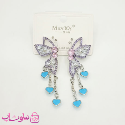 گوشواره دخترانه آویز بلند مدل پروانه رنگی کد 1688