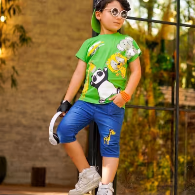 ست تیشرت شلوارک اسپرت طرح حیوانات جنگل