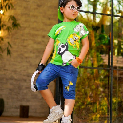 ست تیشرت شلوارک اسپرت طرح حیوانات جنگل