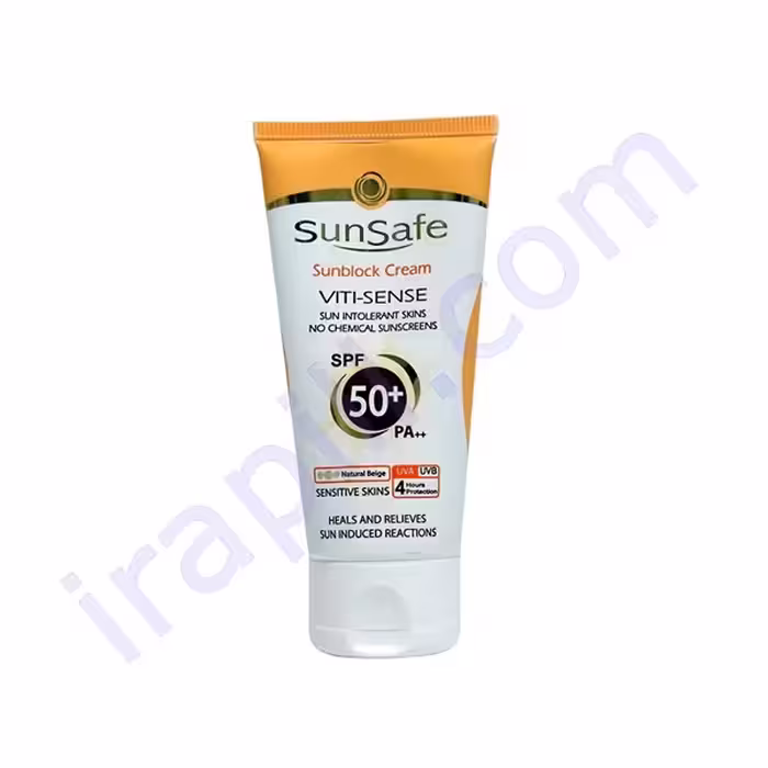 کرم ضد آفتاب رنگی ( بژ طبیعی) سان سیف فاقد جاذب های شیمیایی  SPF50 حجم 50 میلی لیتر