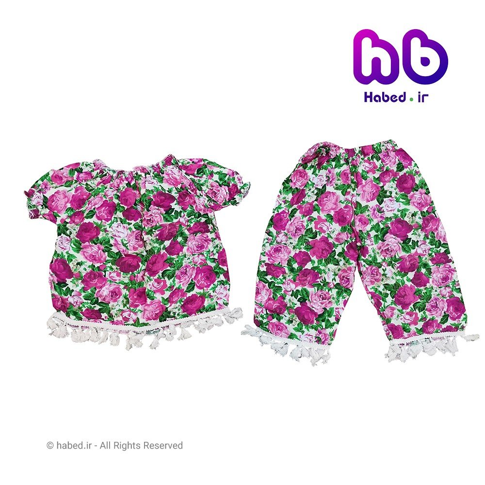 تیشرت و شلوارک نخی جدید دخترانه گلدار جنس تضمین شده کد 1203