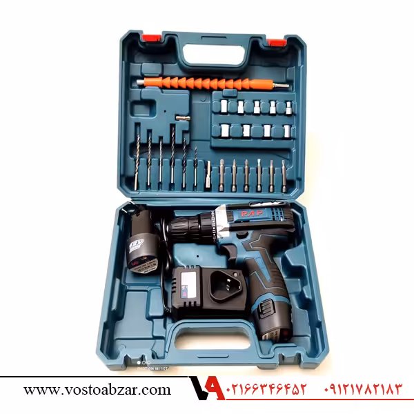 دریل پیچ گوشتی شارژی دوباتری بالوازم پی‌ای‌پی PAP مدل CD-1225