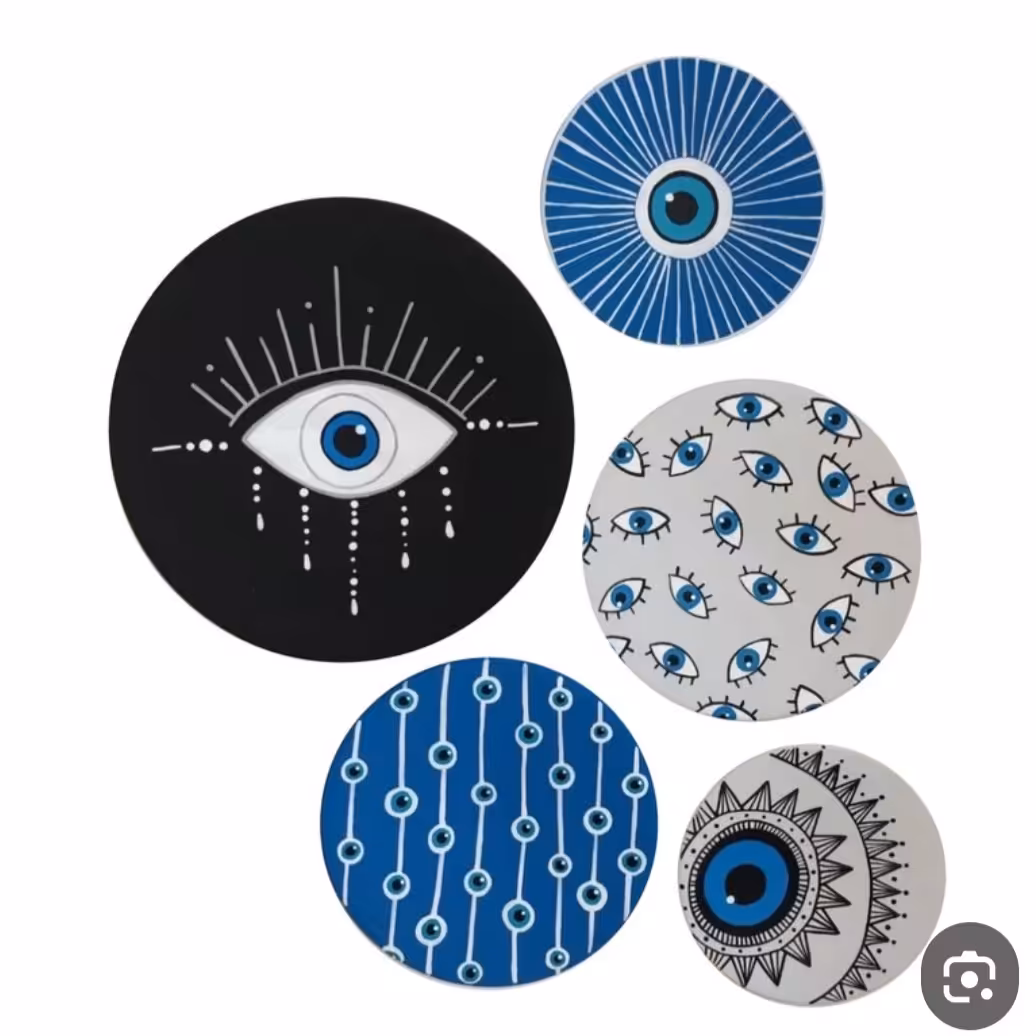 بشقاب سفالی با طرح چشم و زخم