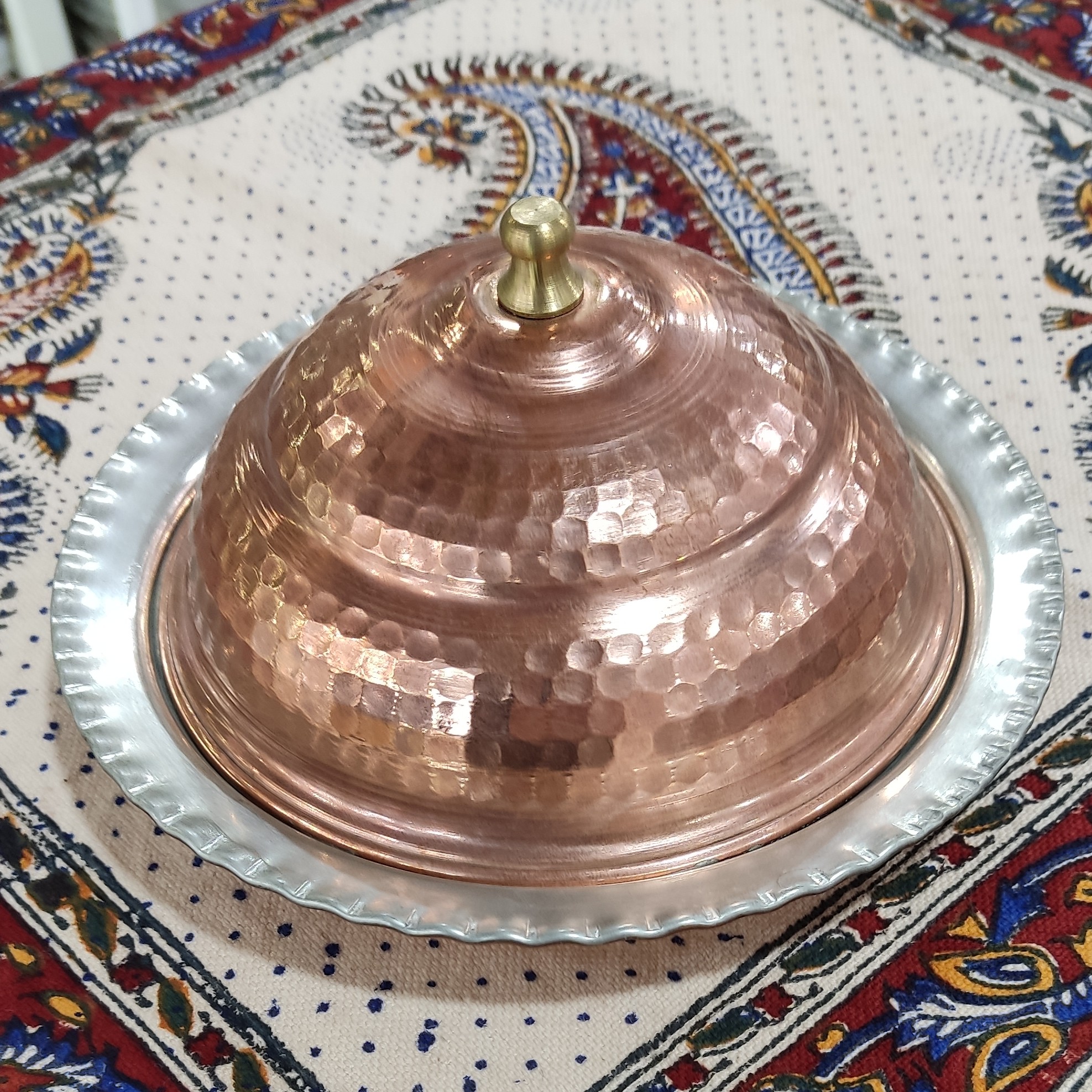 کره خوری مسی گرد درب دار قلع اندود