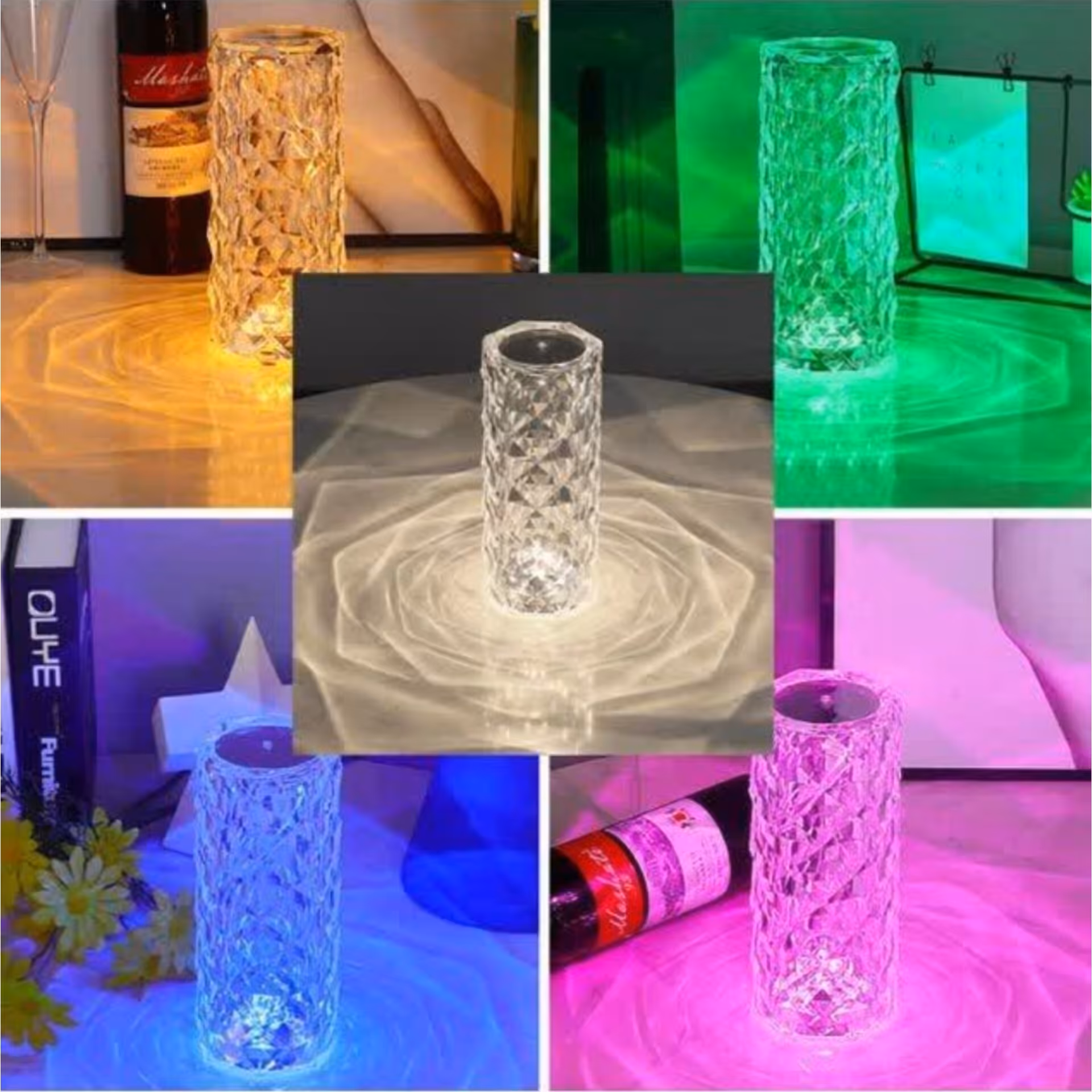 چراغ خواب لمسی کریستالی طرح گل رز هدیه و کادویی خاص