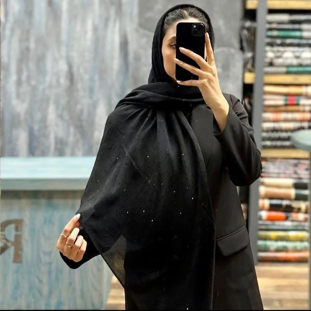 روسری مشکی نگین مشکی قواره بزرگ کولر دار مخصوص اربعین
