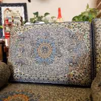 پشتی ترمه طرح شاه نشین رنگ طوسی (یک جفت)