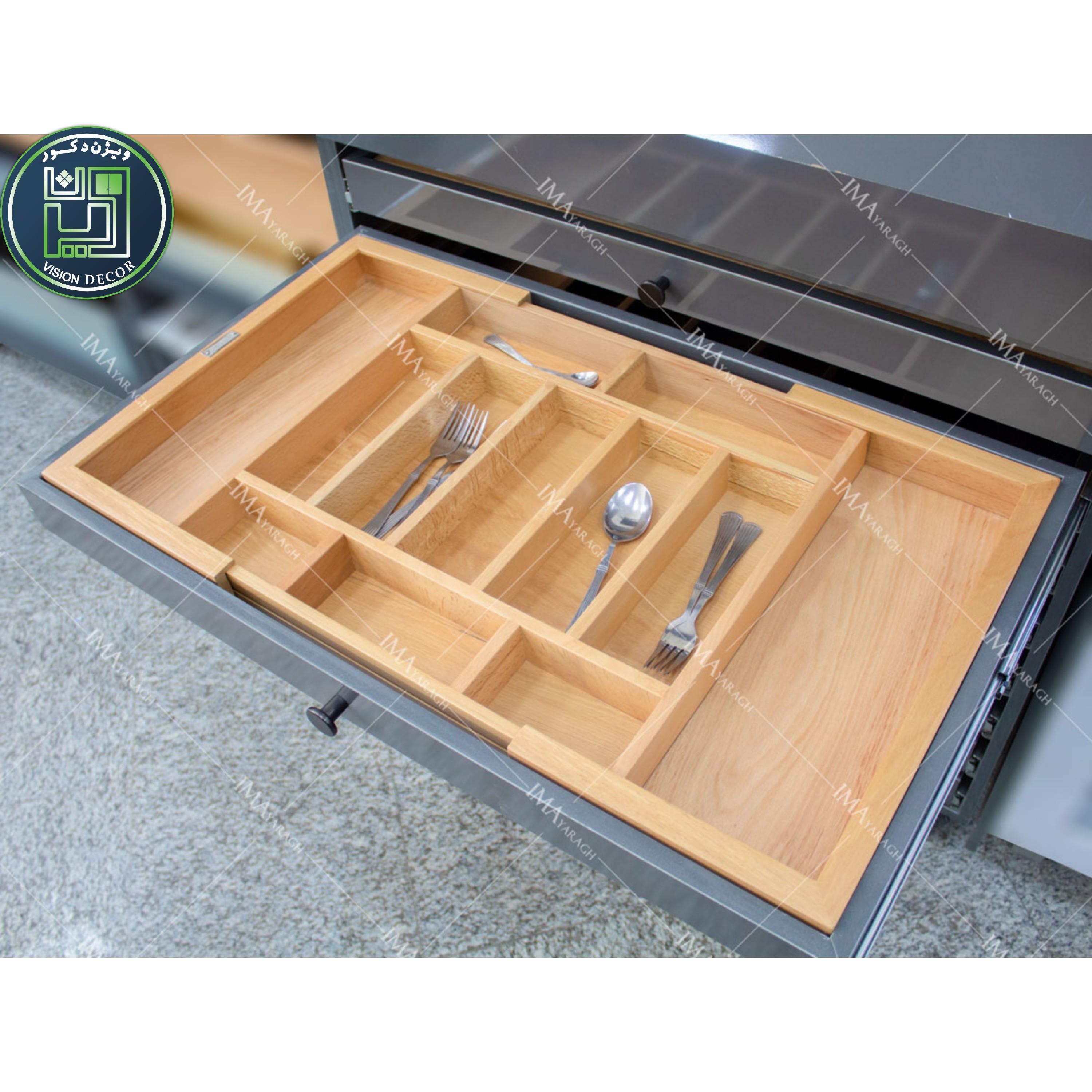 نظم دهنده قاشق و چنگال چوبی قابلیت سرهم کردن و تغییر سایز داره ،مناسب برای داخل کشو کابینت پس کرایه دارد