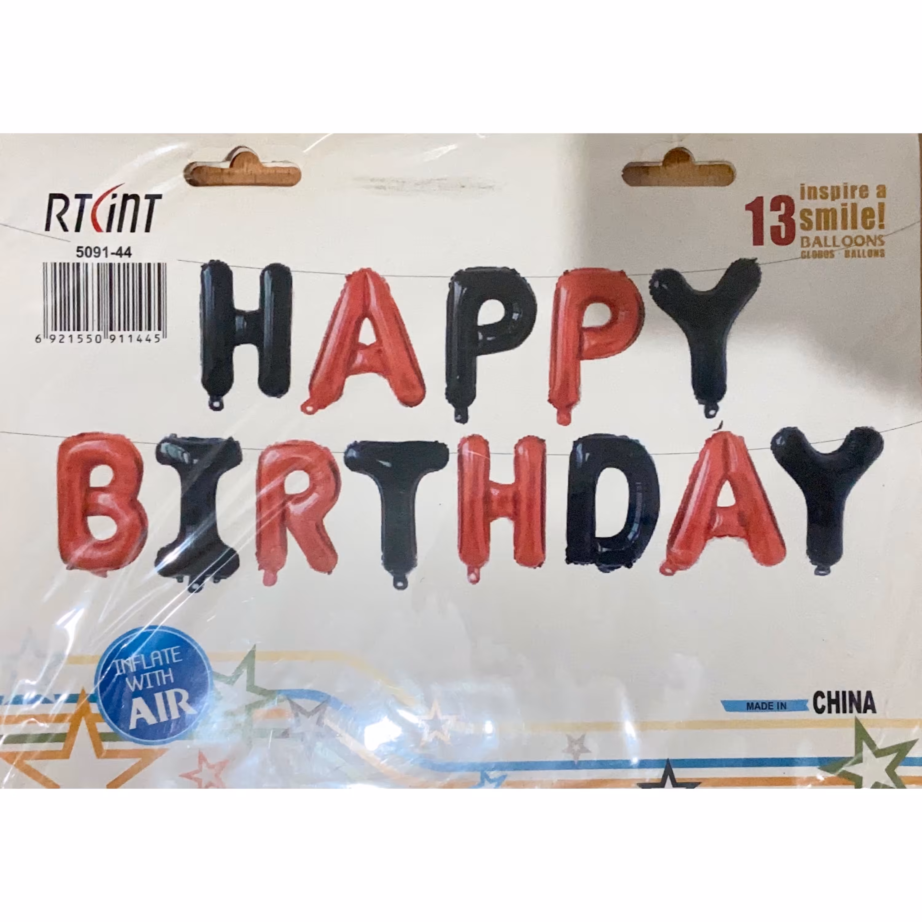 ریسه فویلی هلیوم خور طرح هپی رنگ قرمز مشکی