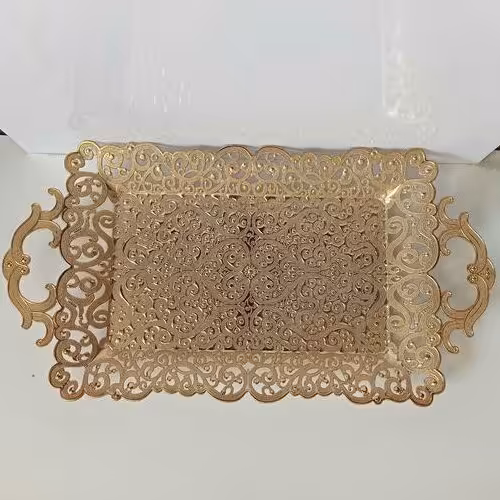 سینی چایخوری طلایی رنگ طرحدار نانو شده با کیفیت عالی

