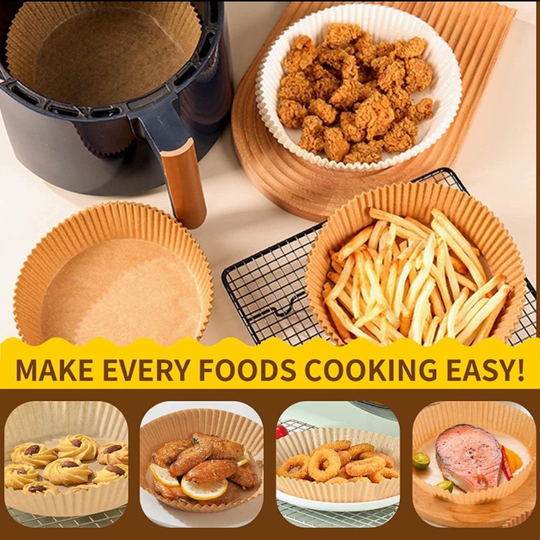 کاغذ سرخکن 2 بسته 100تایی سایز بزرگ قطر 25 سانت مناسب برای سرخکن و فر و مایکرو و پخت کیک و پنکیک( کاغذسرخکن 100 عددی)