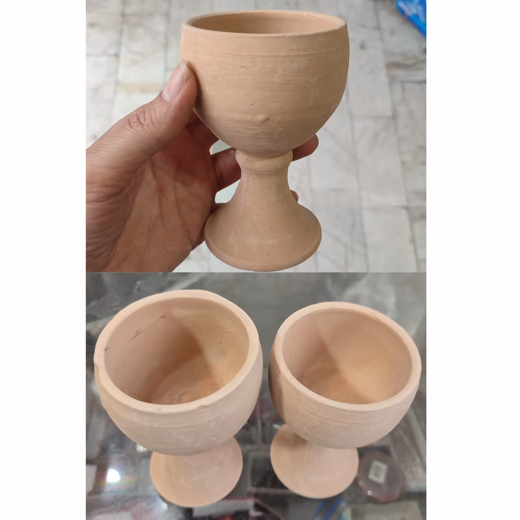 جام سفالی طرح لیوانی  طول جام 13سانت دهانه جام 7سانت دور و قطر جام 26سانت برای موارد تزئینی و کارهای هنری 