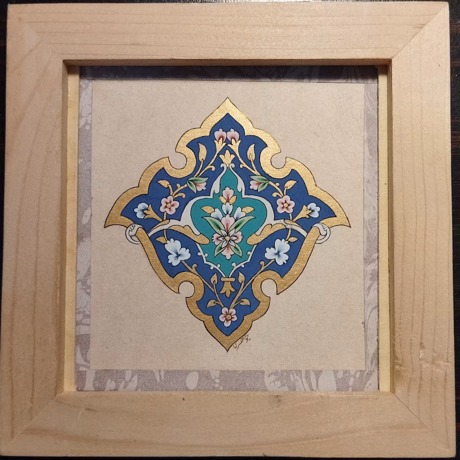 تابلو نقاشی تذهیب طرح نشان تکنیک گواش و آبرنگ