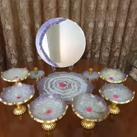 ست کامل هفت سین گل سه بعدی با پایه طلایی  و رنگ یاسی روشن 