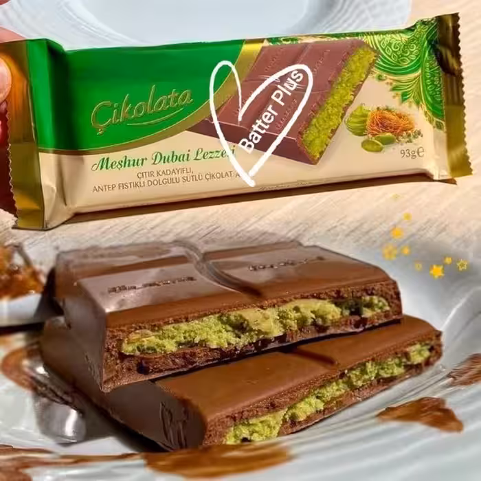شکلات دبی اولکر 93 گرم با طعم پسته و کنافه وارداتی از مرز بازرگان | amazonchi
