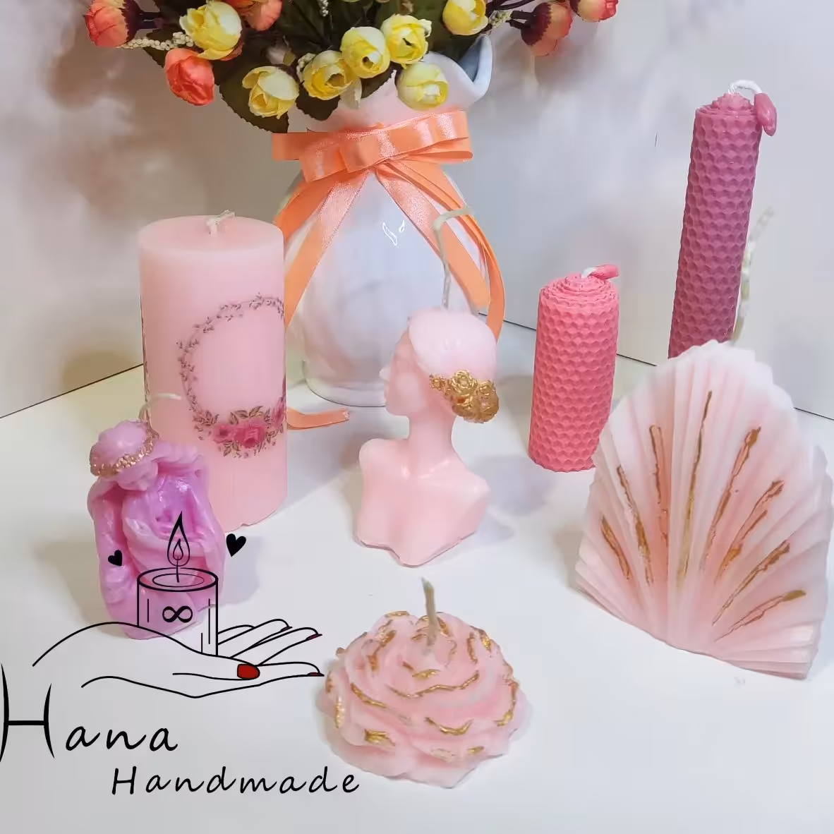 ست صورتی شمع دستساز