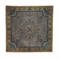 رومیزی مربع ترمه ابریشم کد TRM1 نفیس رنگ آبی کمرنگ آستر آبی لبه یراق دوزی