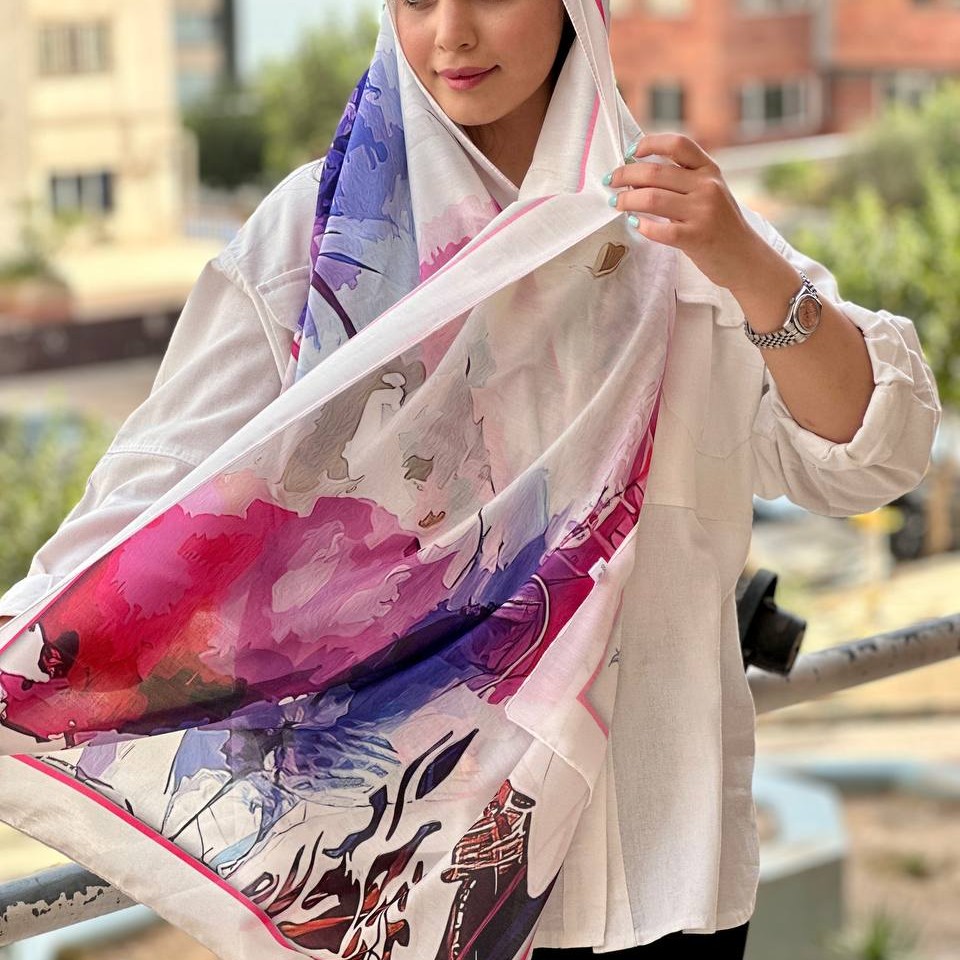 شال صورتی آبرنگی چهارفصل ارسال رایگان