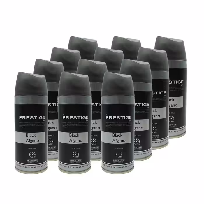اسپری خوشبو کننده بدن مردانه پرستیژ مدل Black afgano حجم 150 میلی لیتر مجموعه 12 عددی