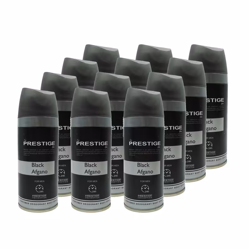 اسپری خوشبو کننده بدن مردانه پرستیژ مدل Black afgano حجم 150 میلی لیتر مجموعه 12 عددی