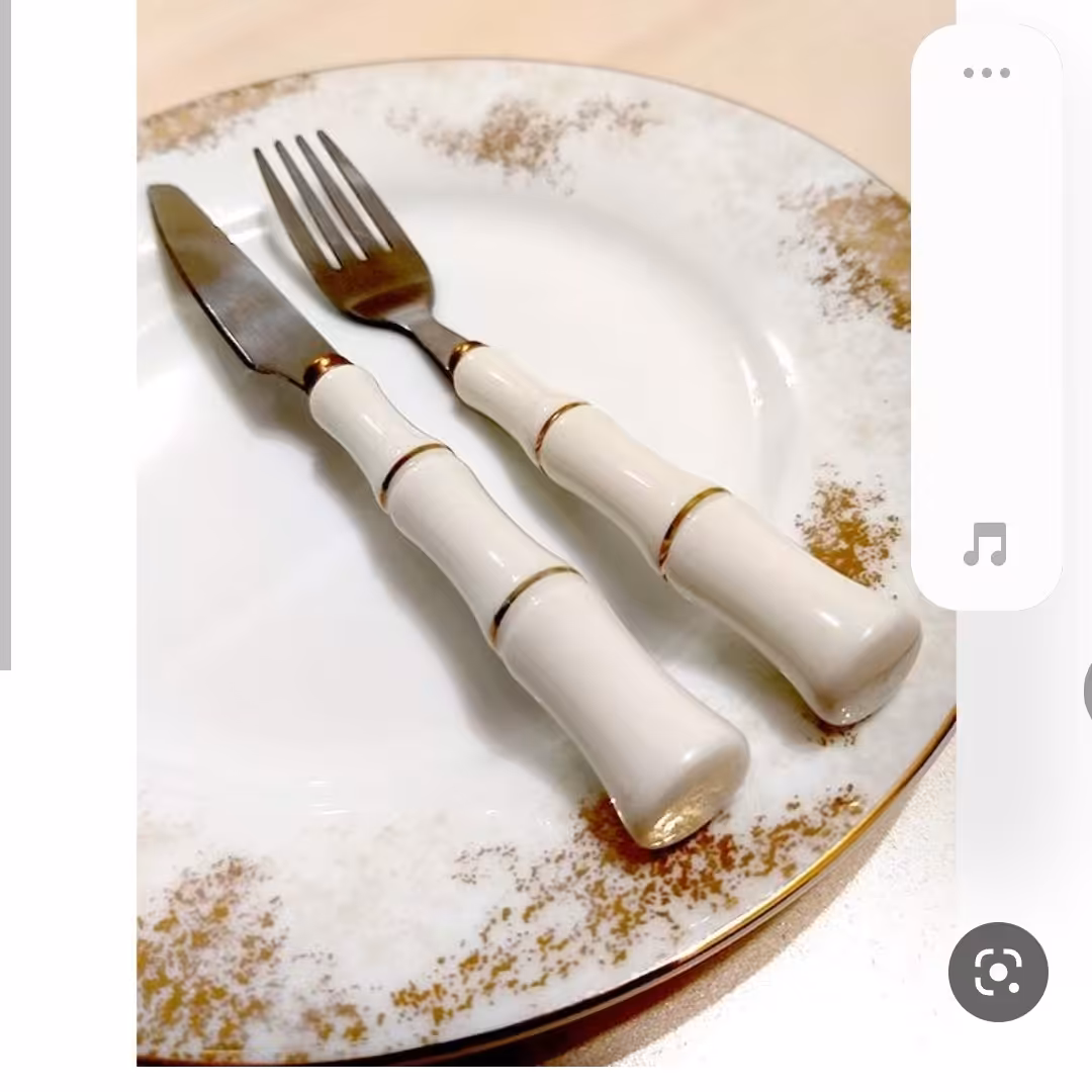 کارد چنگال مدل بامبو یا استخوانی دسته سرامیکی