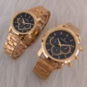 ست ساعت زنانه و مردانه رومانسون بند طلایی صفحه مشکی