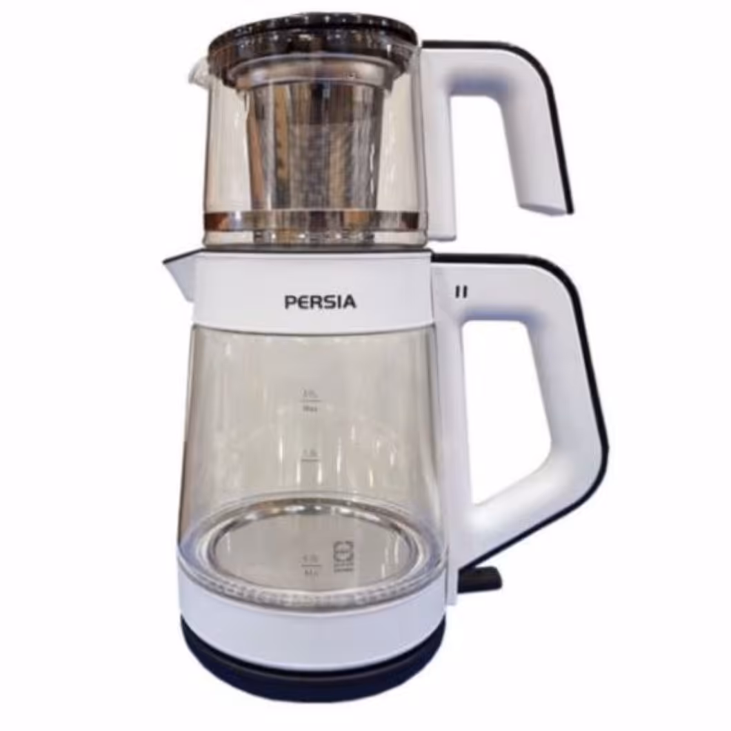 چایساز  ایستاده برند پرشیا جنس بدنه کتری پیرکس جنس بدنه قوری شیشه ظرفیت کتری 1.5 لیتر  ظرفیت قوری 0.7 
