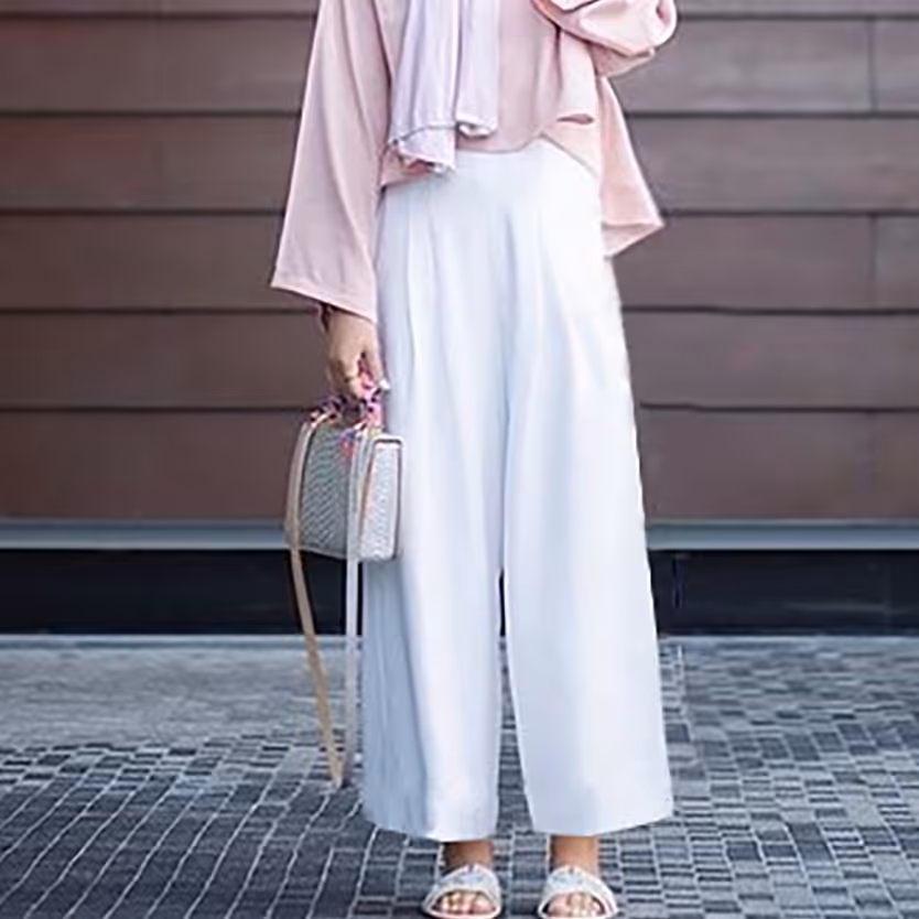 شلوار زنانه نخ مجلسی بگی ابروبادی تابستانی رنگ سفید سایز 36 تا 42  