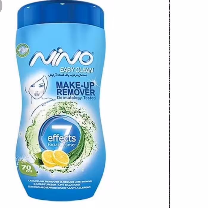 دستمال مرطوب پاک کننده آرایش 7 کاره نینو 70عددی Nino 7 Effects Easy Cl