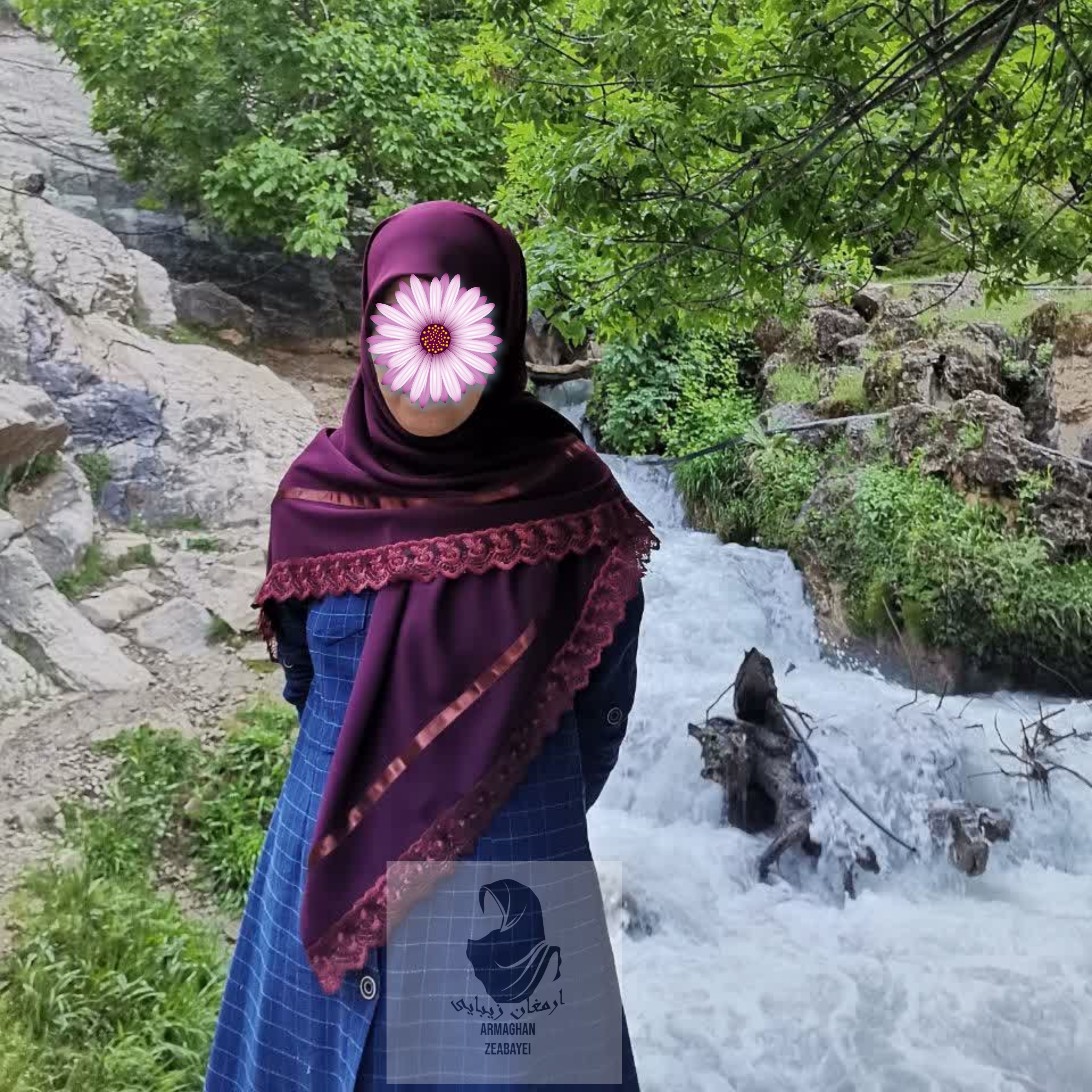 ست روسری ساق دست کرپ حریر زرشکی زیبا