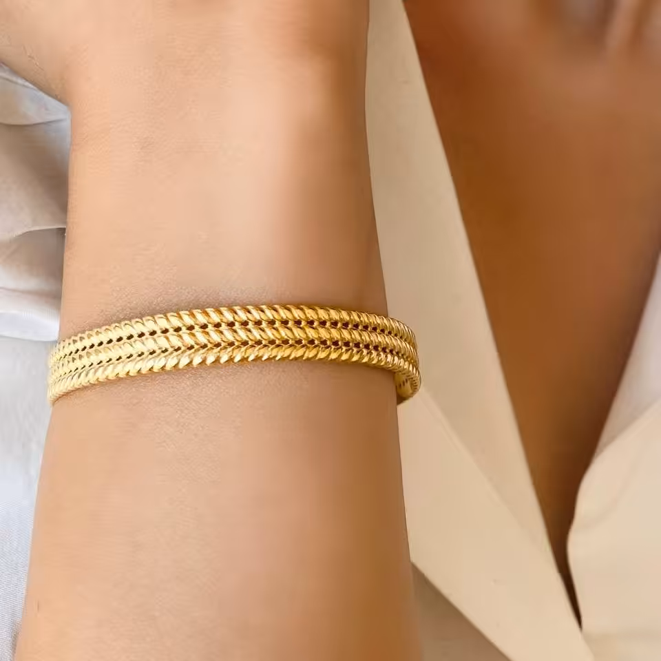 دستبند استیل کاف سه ردیفه طرح گندمی