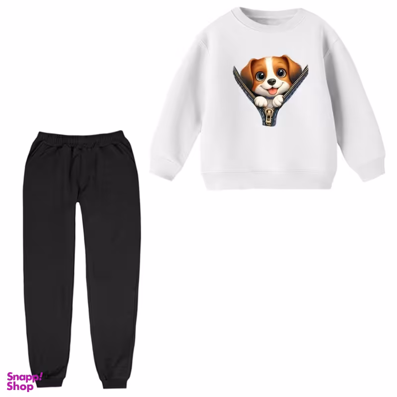 ست سویشرت و شلوار بچگانه مدل سگ جیبی رنگ سفید