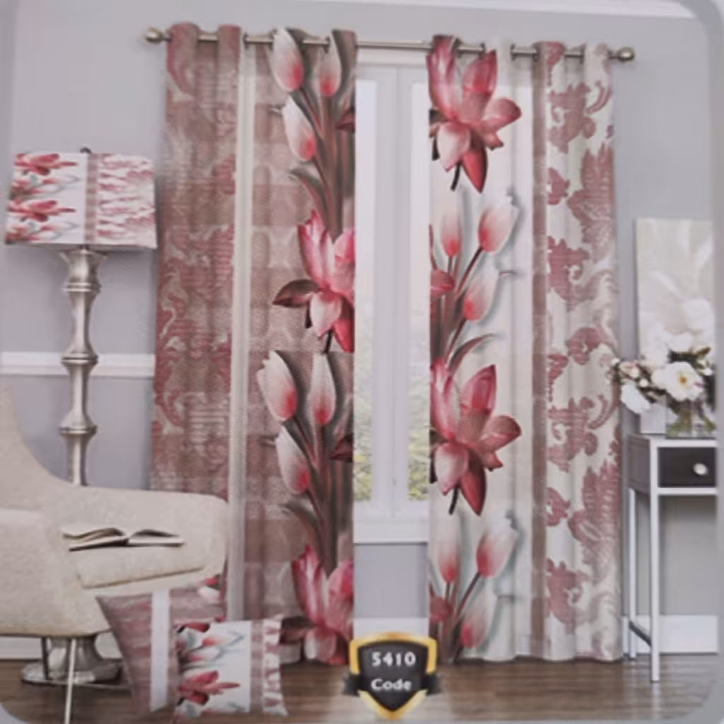 پرده چاپی پانچ  دو قواره طرح گل کد 5410 (پس کرایه)