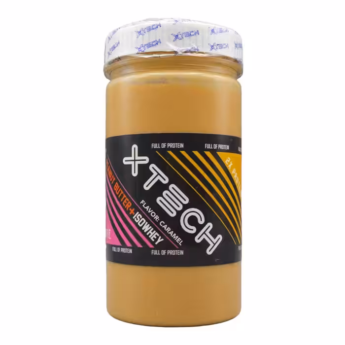 کره بادام زمینی ایکس تک حاوی ایزو وی طعم کارامل 1100 گرمی