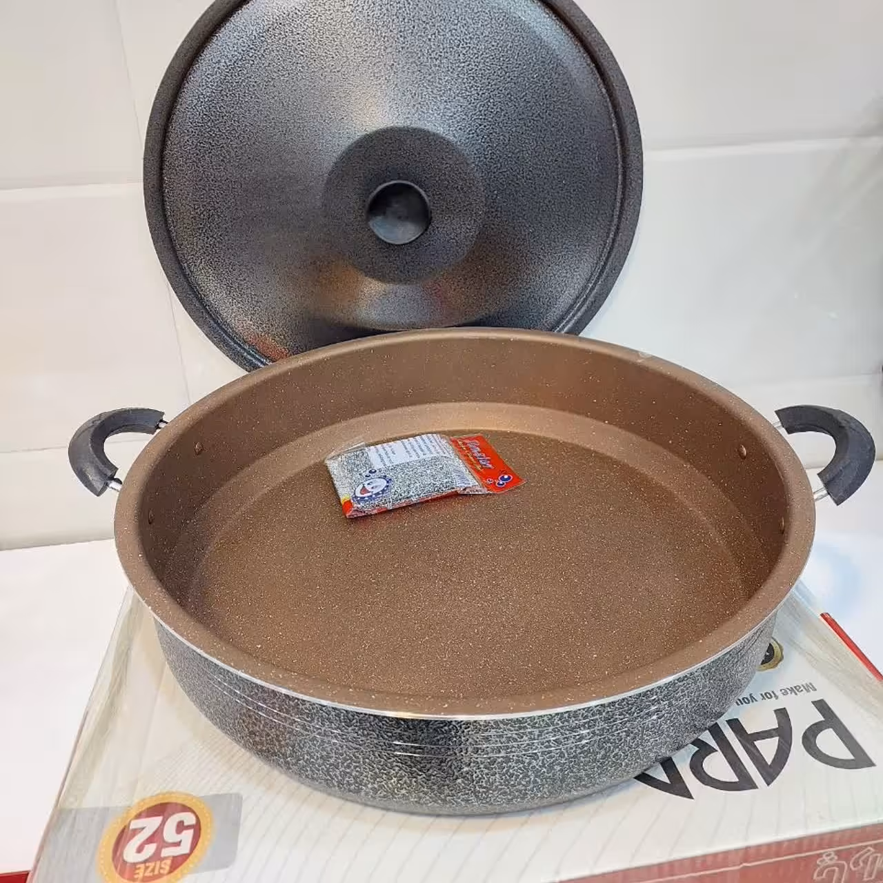 تابه گرانیتی سایز  45 پاراب ورق ضخیم (ویژه) گرانیت داخل مسی       رنگ بیرون مدادی (چکشی)