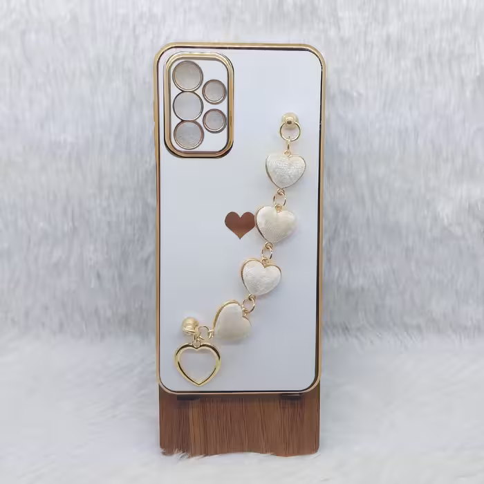 گارد (قاب) گوشی A23 مدل مای کیس زنجیردار قلب مخملی کیفیت اورجینال رنگ سفید  مناسب گوشی  Samsung  A23  4G