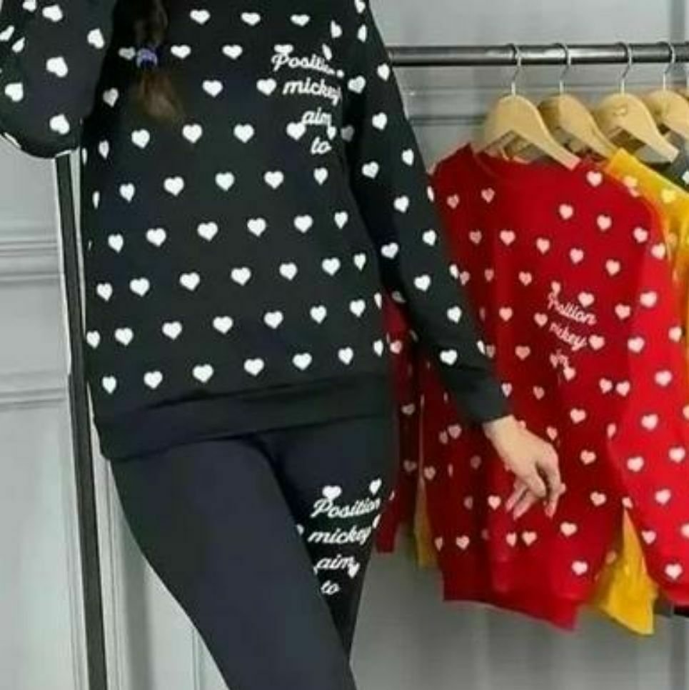بلوز و شلوار زنانه دورس طرح قلب رنگ نارنجی