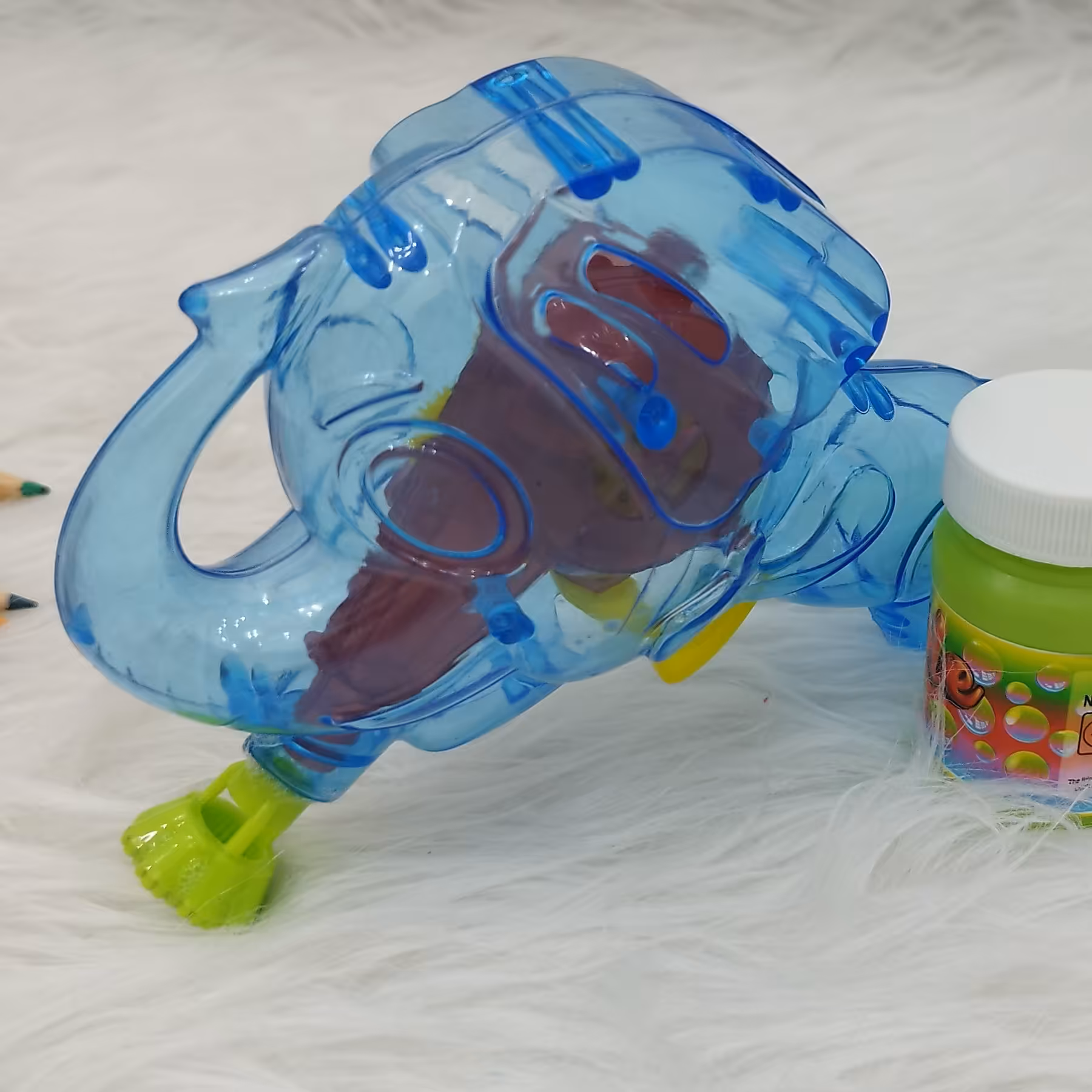  تفنگ حباب ساز چراغدار صدادار  با محلول حباب ساز مدل فیل  رنگ آبی جذاب 