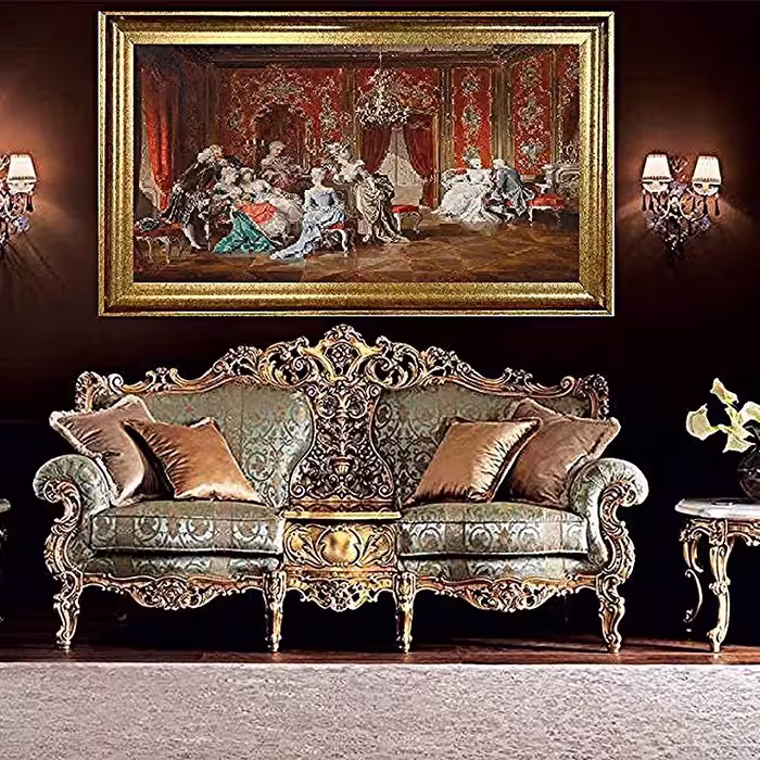 تابلو مخمل دکوراتیو طرح کلاسیک  سایز 80 در 60 قاب سلطنتی طلایی