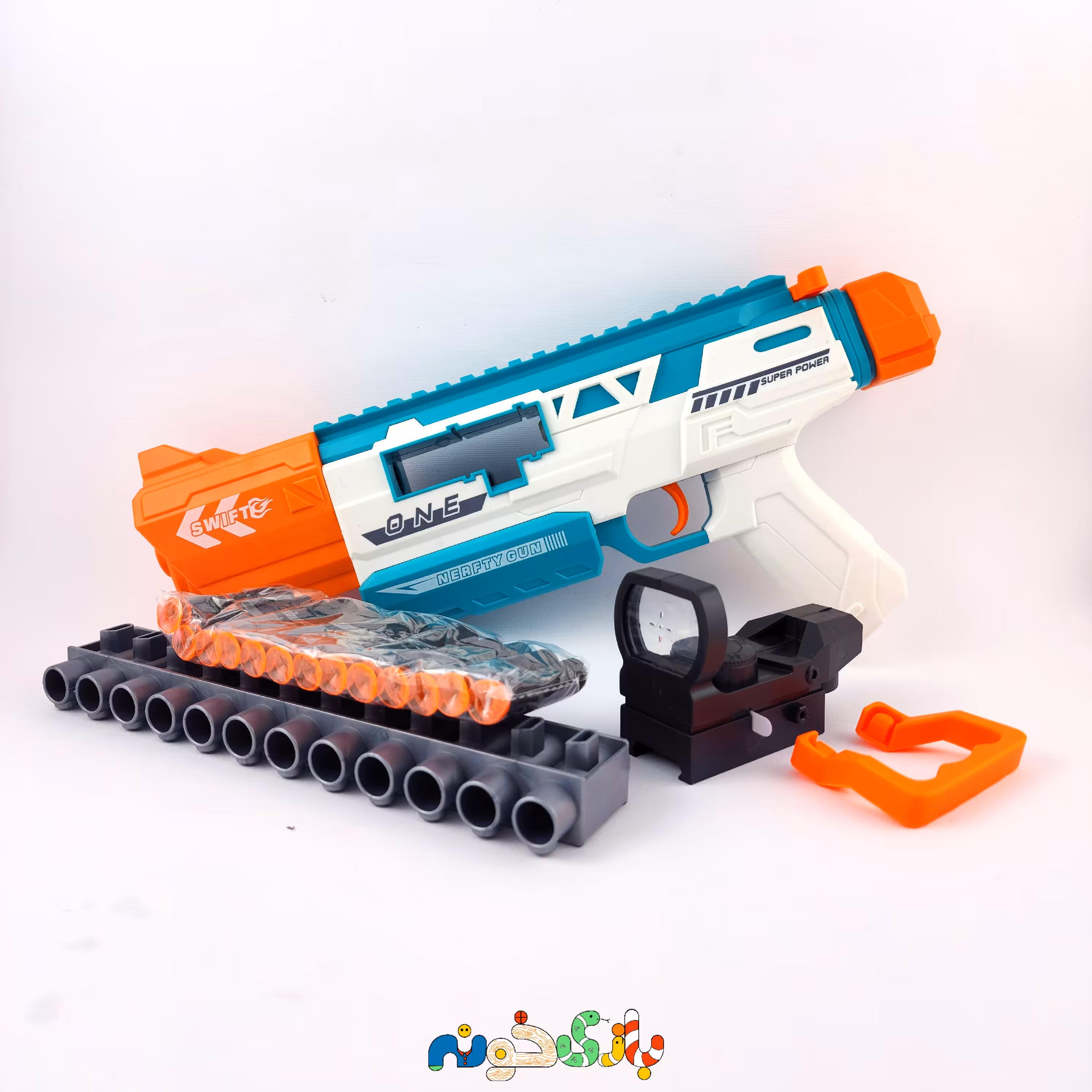 اسباب بازی تفنگ تیر ابری وارداتی به همراه نوار نگهدارنده تیر 