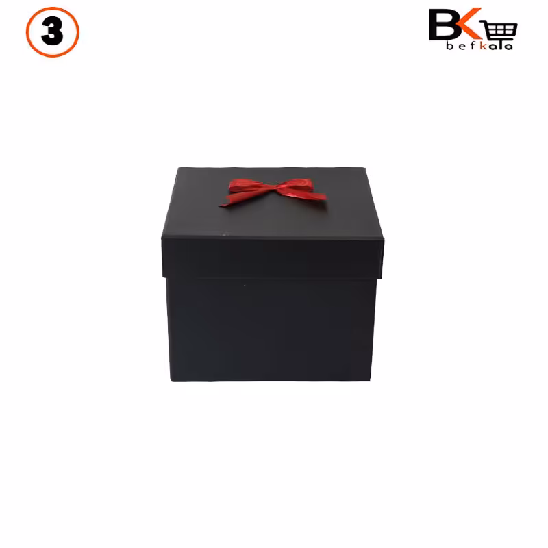باکس کادویی مربعی پاپیون دار مشکی سایز متوسط سایز 3 کد 49