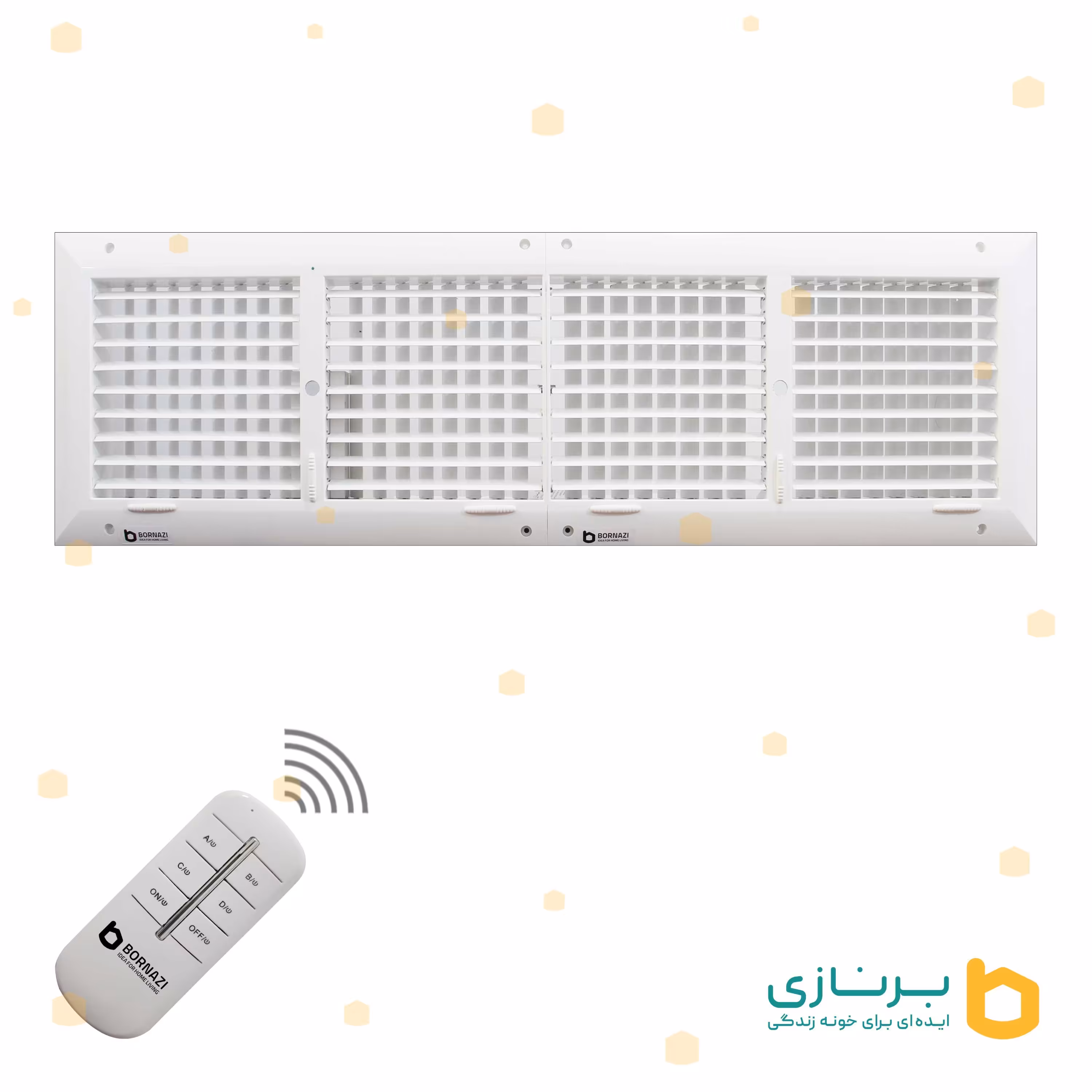 دریچه کولر ریموت دار مستطیل چهار شبکه سایز 25 در 90گارانتی 60ماهه برنازی سرویس