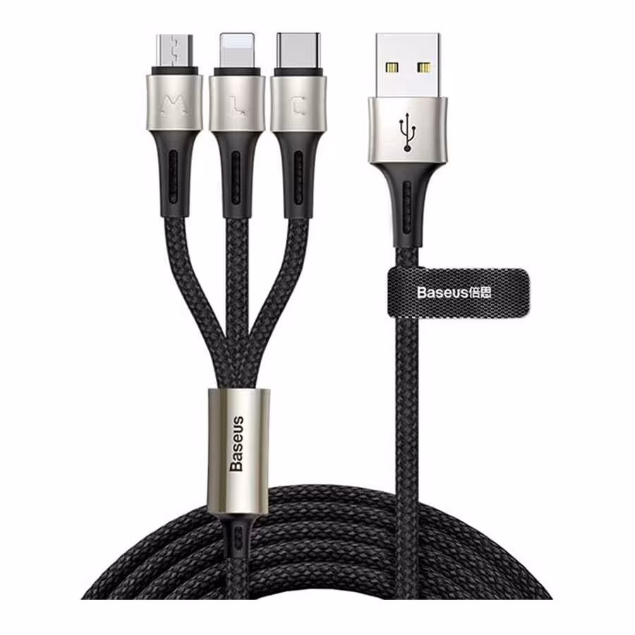 قیمت و خرید کابل تبدیل 1.2 متری USB به USB-C/microUSB/لایتنینگ بیسوس مدل MLT-GH01 | یاس ارتباط