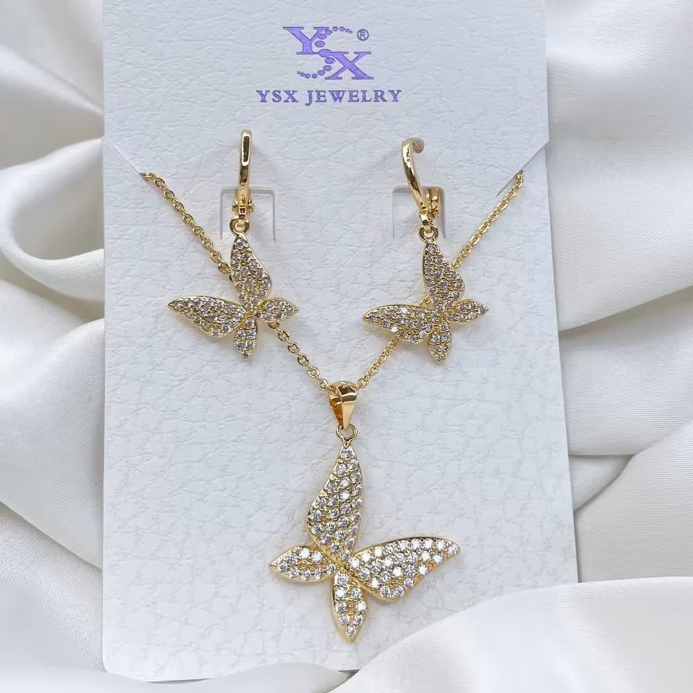 نیم ست دخترانه و زنانه برند ysx مدل پروانه نگین دار  