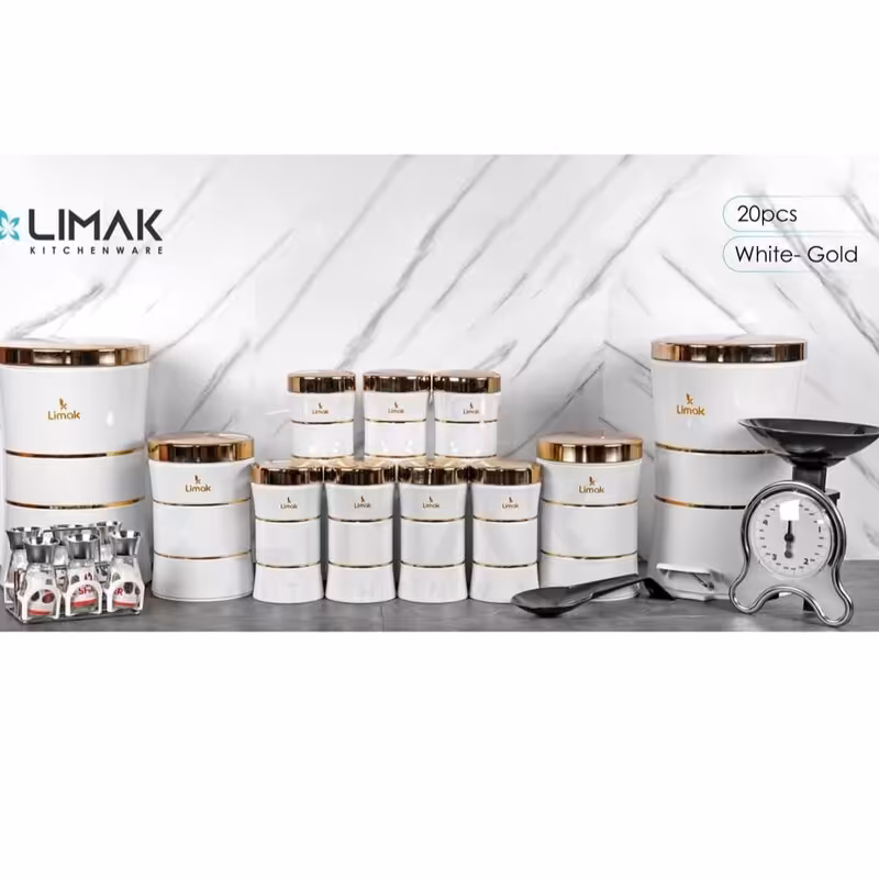 سرویس آشپزخانه (اورانوس) لیماک 20پارچه سرویس کمر باریک لیماک در قالب جدید موجود در3رنگ مشکی درب طلا،سفید،کرم(پس کرایه)