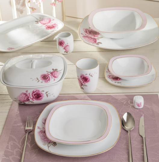 سرویس غذا خوری 27 پارچه چینی زرین ایران سری کواترو مدل رز فلاور درجه یک zarin rose flower 27 pcs