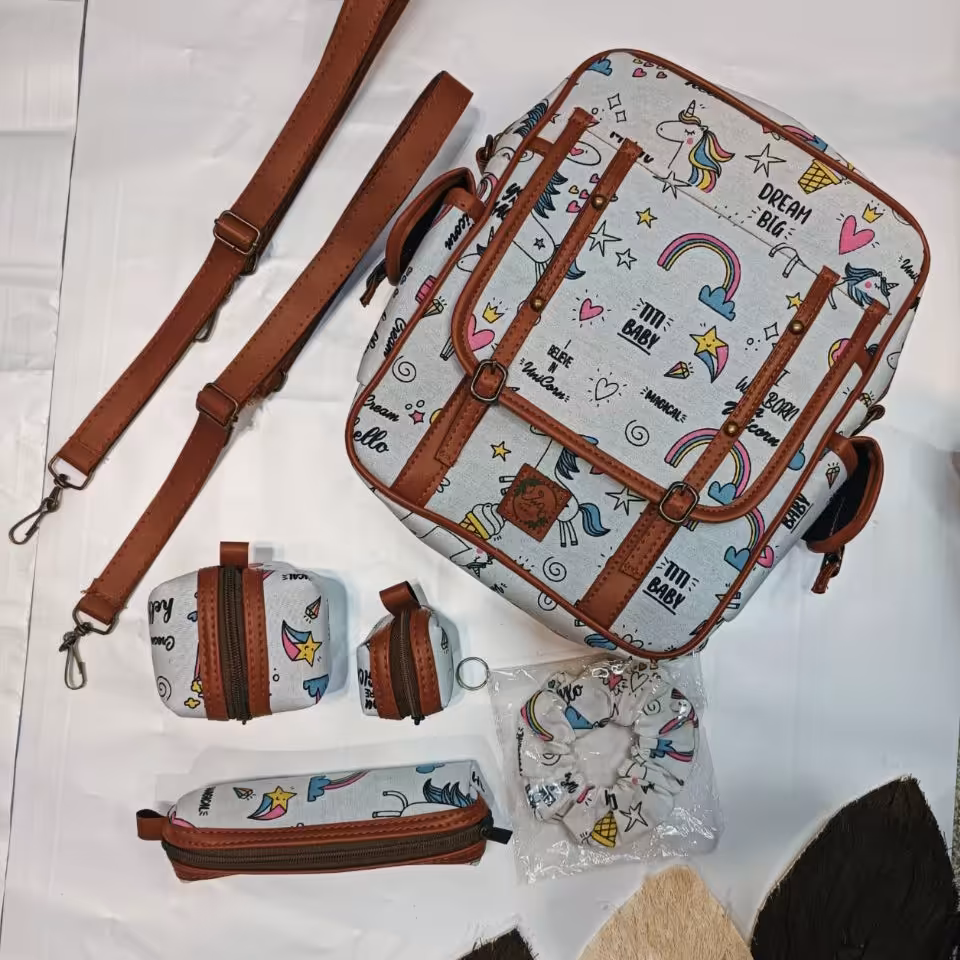 کیف کوله ای 7 تیکه خالخالی گلدار  خرگوشی 