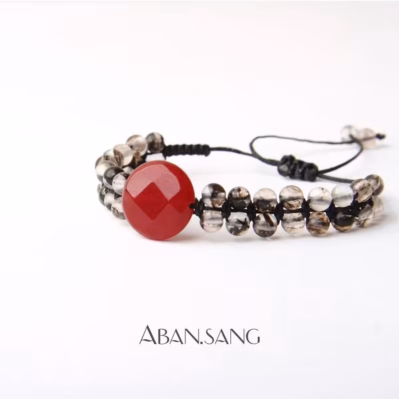 دستبند سنگ اصل جید و کوارتز دودی